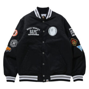 BAPE Archive Patch Puffer Nylon Varsity Jacket – Black 768x768 1